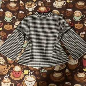 RIHOAS Houndstooth Mock Neck Bell Sleeve Top - Black & White